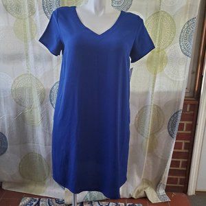 NWT Apt. 9 blue short sleeve shift dress (L) WITH POCKETS!
